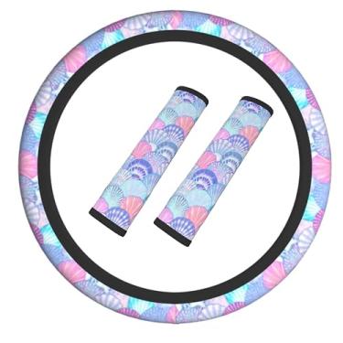 Imagem de Capa de volante de sereia elástica antiderrapante para volante de carro com cinto de segurança almofada de ombro para mulheres e homens