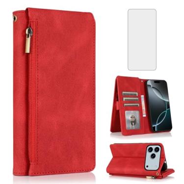 Imagem de Compatível com iPhone 17 Pro Max 17.5 cm capa carteira de vidro temperado protetor de tela com zíper alça de pulso capa flip de couro suporte para cartão acessórios para celular para i Phone17 17Pro