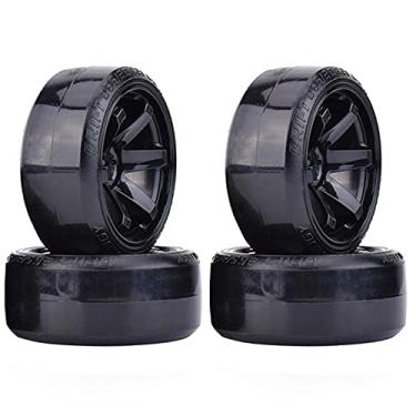 Imagem de LAFEINA RC Plastic Wheel and Tire Set, 63mm Hard Tyres for 1/10 Drift Car HSP Tamiya HPI Kyosho On-Road Drifting Car (Black, 6-Spoke)