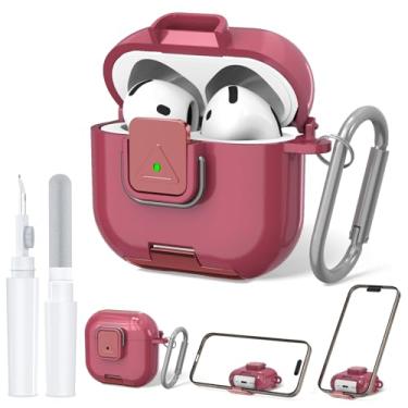 Imagem de QINZAC Capa de bloqueio seguro para AirPods 4 com suporte de telefone, capa protetora de TPU macio à prova de choque para AirPods 4ª geração, capa transparente para Airpod 4 com caneta de limpeza e