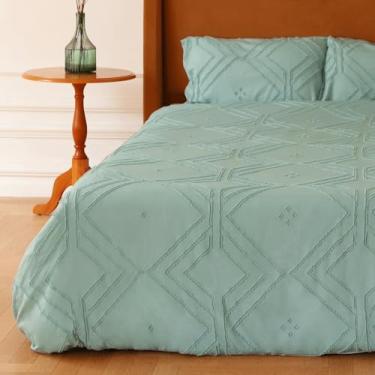 Imagem de Conjunto de capa de edredom tamanho king, roupa de cama boho, 3 peças bordadas, chique, capa de edredom (verde, King, 140 x 90)