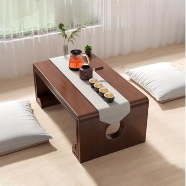 Imagem de Mesa de chão japonesa, multifuncional, retangular, de madeira, moderna tatami, mesa de centro japonesa, mesa baixa para sala de estar, chá, decoração de casa, artesanato resistente.