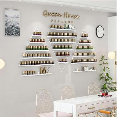 Imagem de Suporte para exibição de esmalte de unha montado na parede, suporte de garrafa triangular para salão de beleza, loja de varejo, organizador de perfume, combinação de bordas de prateleira flutuante