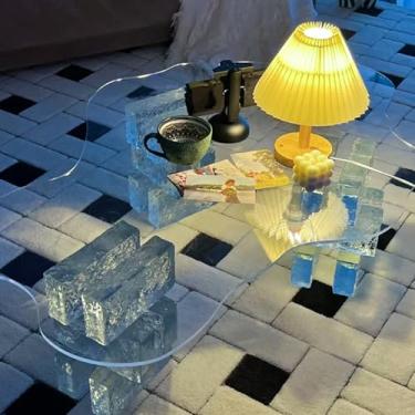 Imagem de Mesa de centro transparente de vidro para sofá, mesa de canto para casa, moderna, sala de estar, sofá, mesa de chá, mesa de centro para casa pequena, suporte de TV (cinza) (transparente 82 cm)