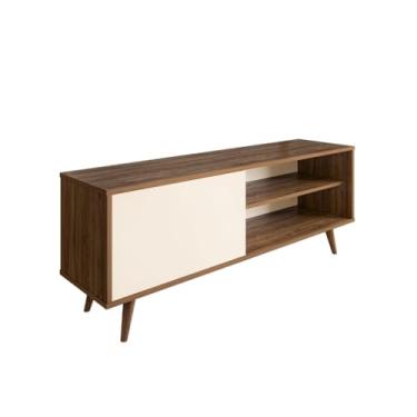 Imagem de Rack Estante Multifuncional Para Sala de Estar com Prateleira, Porta Organizadora e Pés de Madeira (Off White)