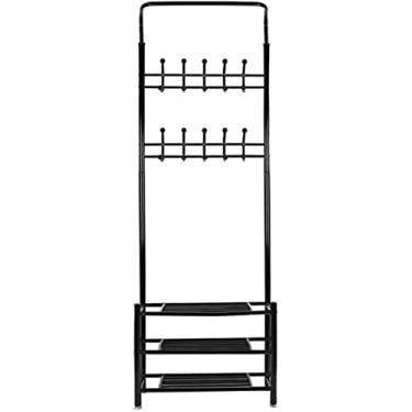 Imagem de CZCZC Cabideiro 3 em 1, banco de sapato, árvore criativa com 20 ganchos e sapateira de 3 níveis independente para sala de estar para pendurar roupas, chapéus, bolsas, independente, fácil montagem