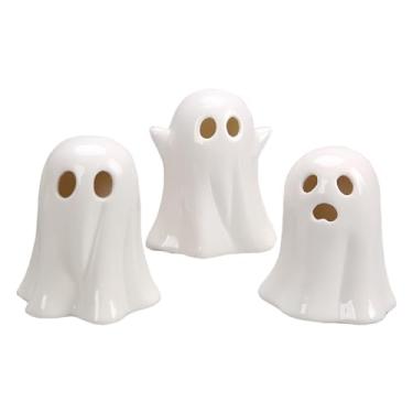 Imagem de Estatueta de fantasma | Decoração de Halloween fantasma iluminado por LED - Suporte de cena de casa assombrada sazonal de cerâmica para mesa, peitoril de janela, prateleira de varanda