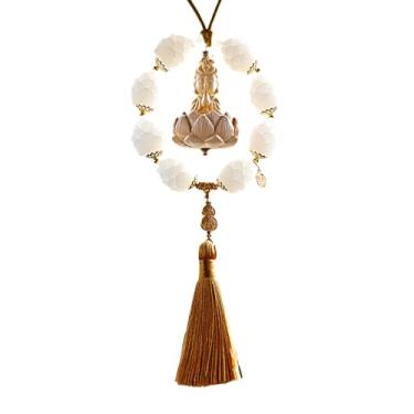 Imagem de Acessórios de pendurar para carro | Ornamento decorativo de carro de Buda, ornamento de estátua de Buda estética, pingente de contas de madeira para decoração de interiores