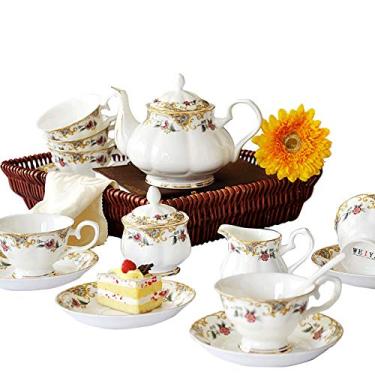 Imagem de Conjuntos de chá de porcelana xícaras de café para 6 conjuntos de chá com bule de chá, jarro de creme para chá e café, B (B) (A) (B) (B) (B)