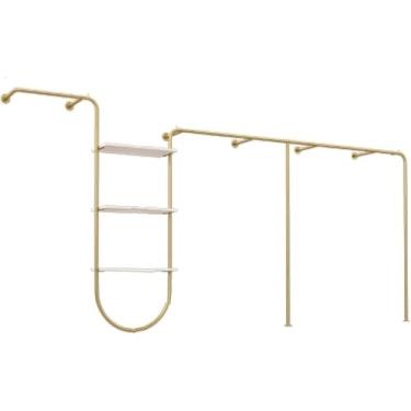 Imagem de Suporte para roupas montado na parede com prateleiras, varões resistentes, loja de varejo, suporte de roupas, bolsa de sapatos, prateleira de tubo, suportes de exibição de loja de roupas (tamanho: 350