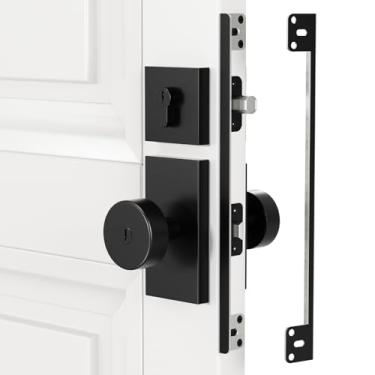 Imagem de Placa de proteção de trava de porta para segurança de porta de balanço de 28 cm com cobertura offset de 0,55 pol. Protetor de trava de porta resistente em forma de L, preto fosco 1 pacote