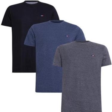 Imagem de Kit 3 Camisetas Básicas Algodão Premium no Estilo Tommy Bordado França Preto M Mescla Chumb-Masculino
