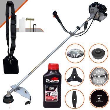 Imagem de Roçadeira Com Sistema Anti-Vibração À Gasolina Toyama TBC43H 43cc 1,7HP 12.000rpm Completo Com Kit 4 Lâminas + Carretel + Escova de Aço + ÓLEO TOYAMA