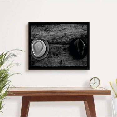 Imagem de Quadro Fotografia Chapéus 33X24Cm Com Vidro - Madeira Preta - Quadros 