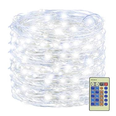 Imagem de Decute 300 luzes de corda de fada de LED Cool White Christmas Lights controle remoto, fio de prata de 30 metros luz estrelada para árvore de Natal DIY fantasia de festa de casamento decoração de mesa de centro