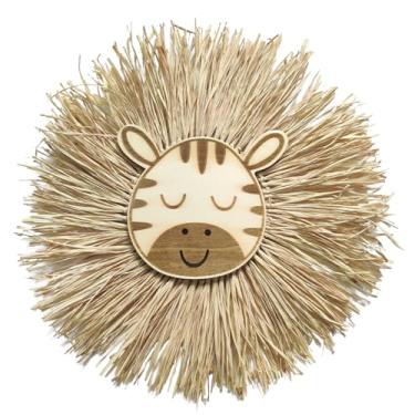Imagem de Lmbabter Boho Raffia Decoração de parede arte de parede redonda de palha tecida com cesta plana de pendurar na parede de animais para decoração de casa (girafa)