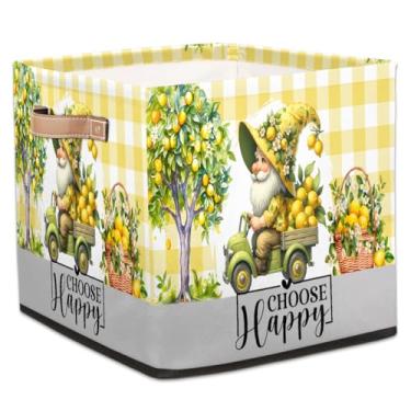 Imagem de hongjinglin Cestas dobráveis de armazenamento em cubos fofos, caixas dobráveis de anão amarelo, brinquedo infantil com alças, organizador de tecido, cesto organizador para berçário, sala de estar