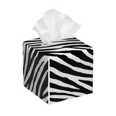 Imagem de Porta-lenços de couro quadrado à prova d'água zebra abstrata pele facial organizador de papel com cinto inferior cubo estojo de lenços para mesa, banheiro, escritório, mesa, carro, decorativo