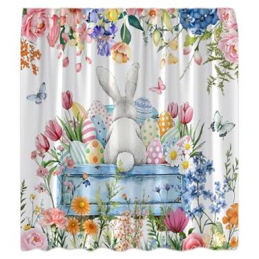 Imagem de XHUUXH Cortina de chuveiro de Páscoa, coelhinho, coelho, ovos, primavera, aquarela, floral, fazenda, caminhão, jardim, decoração rústica, conjunto de cortinas de banheiro com ganchos