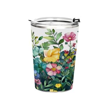 Imagem de Blueangle Copo de 340 g com tampa e canudo, copo térmico de aço inoxidável com isolamento a vácuo, caneca térmica de ervas e flores coloridas para bebidas quentes e frias (840)