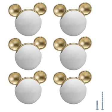 Imagem de Evionlin 6 peças de puxadores de armário de cerâmica fofos de rato branco puxadores de cozinha puxadores de gaveta para guarda-roupa de cozinha quarto infantil