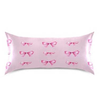 Imagem de Blueangle Fronha de cetim Red Bows para cabelo e pele, fronha de seda, tamanho king (50,8 x 101,6 cm) - Capas de almofada de cetim com fecho de envelope (317)