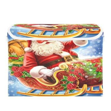 Imagem de SEHANY Cestas de armazenamento de Papai Noel de Natal com tampas, organizador de caixas de armazenamento de tecido para armário de roupas, cobertor de escritório, berçário, 42 x 32 x 30 cm