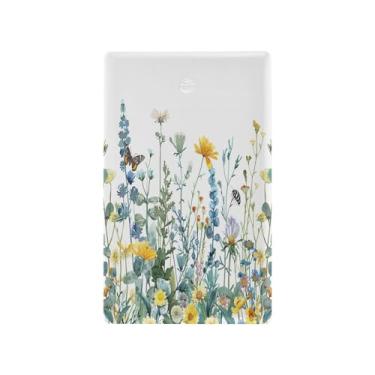 Imagem de Blueangle Placa de parede decorativa em branco, tamanho padrão, flores silvestres de 1 gangue com borboletas, capa para interruptor para quarto de escritório em casa, 4,53 x 2,76 polegadas (56)