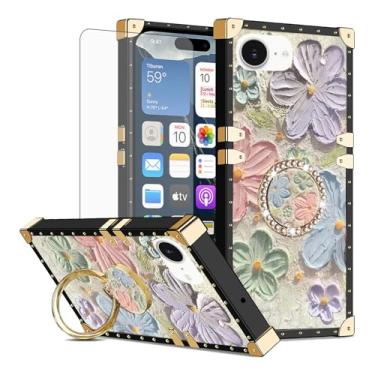 Imagem de Asuwish Capa de telefone para iPhone 16e/SE 2025/SE 4 capa magnética celular com protetor de tela e pintura flor anel protetor rígido suporte rígido i Phone16e i16e 16 e SE4 4ª geração 16eCase