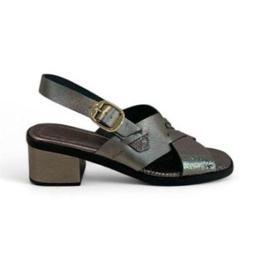 Imagem de Sandália Feminina Rio de Luz Salto em Couro Metalizado 8131 Grafite 38-Feminino