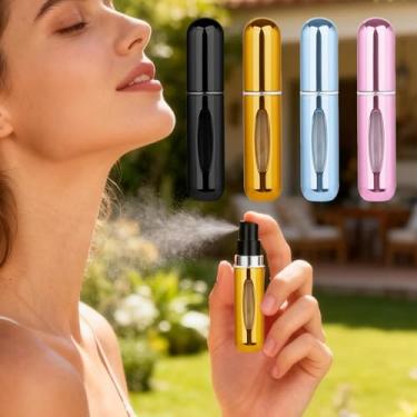 Imagem de 4 frascos atomizadores de perfume portáteis recarregáveis, frasco de spray de metal estiloso de 4,8 g, dispensador de fragrância para viagens e viagens