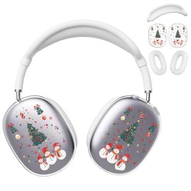 Imagem de BlHMCASE Capa de fone de ouvido para AirPods Max, linda árvore de Natal, boneco de neve, capa de silicone branca para fones de ouvido para Apple AirPods Max