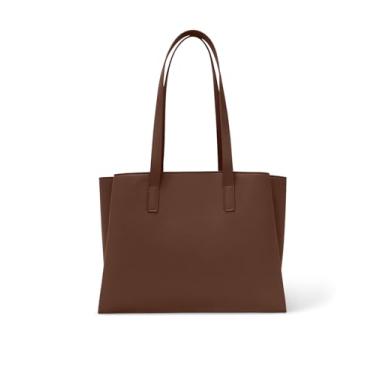 Imagem de Sacolas de trabalho femininas de 35 cm - Bolsa de trabalho para laptop com compartimentos de zíper - Bolsa grande de couro PU para escritório pasta para computador - marrom chocolate