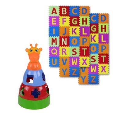 Imagem de Kit Girafa Empilhar Didático Bebê+2 Tatame Alfabeto Emborrachado - MER