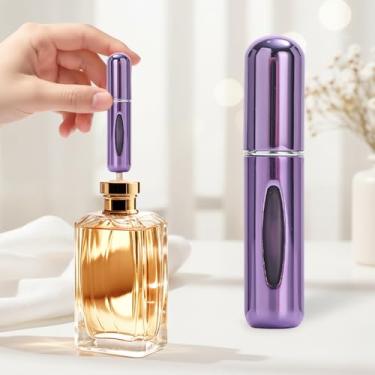 Imagem de Mini perfume recarregável de 5 ml, atomizador de perfume recarregável, frascos de spray, portátil para viagens, férias, atividades ao ar livre e negócios, roxo brilhante