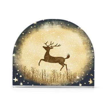 Imagem de Wassud Porta-guardanapos acrílico saltando veado desenhado à mão, dispensador de guardanapo de papel moderno em forma de U para mesa, cozinha, sala de jantar, bancada 1 peça (comporta 50-60