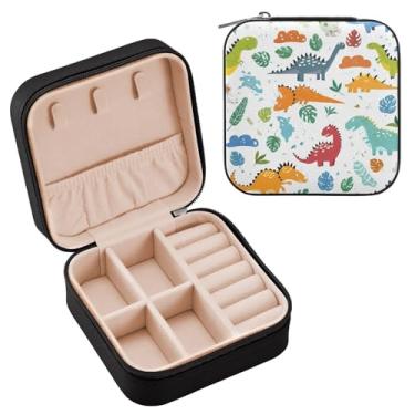 Imagem de YETTASBIN Caixa de joias de dinossauro para adolescentes, meninas, mulheres, presente de aniversário, Natal, caixa de armazenamento portátil de couro PU, mini estojo de joias de viagem para colar