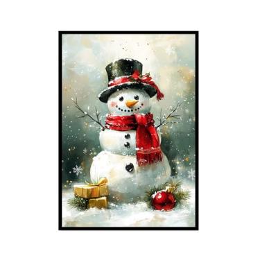 Imagem de Vintage Natal Papai Noel árvore de Natal boneco de neve impressões pintura em tela cenário de inverno imagens de arte de parede para sala de estar decoração de casa (SKU1,20.3x30.5 cm = (20x30 cm