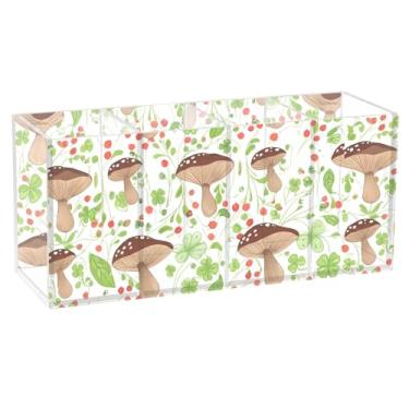 Imagem de Burbuja Porta-canetas de acrílico para cogumelos marrons, 4 compartimentos, suporte de lápis transparente para pincéis de maquiagem, acessórios de mesa de escritório em casa