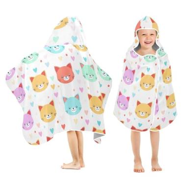 Imagem de Burbuja Toalha de banho com capuz de rosto de animais de desenho animado para crianças, toalha de praia de pelúcia absorvente macia para meninas e meninos 3-10 anos, 61 x 127 cm