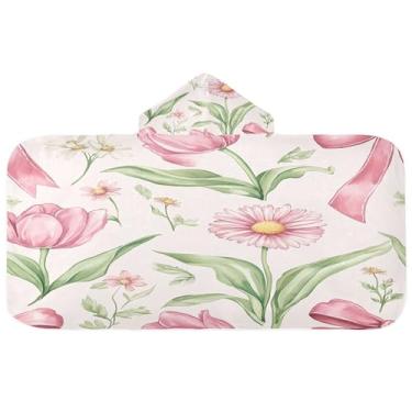 Imagem de Burbuja Toalha de banho com capuz de flor tulipas para crianças, toalha de praia de pelúcia macia absorvente para chá de meninas e meninos 3-10 anos, 61 x 127 cm