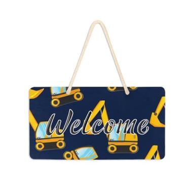 Imagem de Burbuja Placa de boas-vindas de escavadeiras de desenho animado para porta da frente, placa de boas-vindas de PVC para decoração de férias, 15 x 28 cm