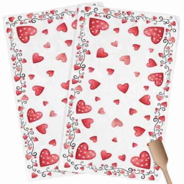 Imagem de Conjunto de 2 toalhas de cozinha para o dia dos namorados, conjunto de 2 toalhas de prato e panos de prato com coração vermelho amor, toalha de chá, romântica, rosa, branco, toalhas de mão absorventes