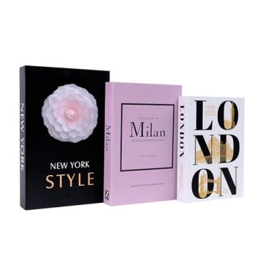 Imagem de Conjunto de 3 peças de livros decorativos modernos para decoração de casa, livros falsos modernos em preto e branco, para mesa de centro e acessórios de prateleira (3-Mix-MilanNewYorkLondon)