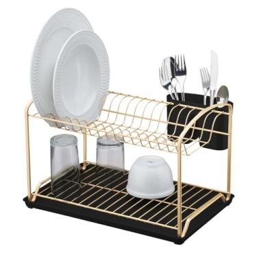 Imagem de Escorredor de Louça Duplo Com Bandeja Porta Talheres Prato Copos Dourado - 1548DD Future