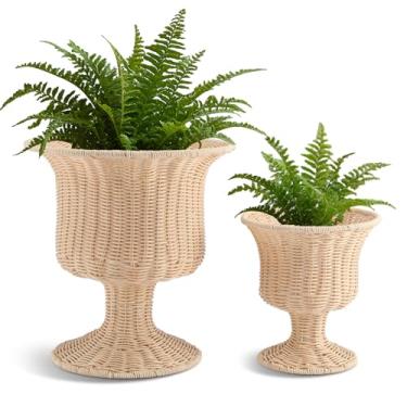Imagem de RimCereal 2 cestos de vime para ambientes internos e externos, cesta de armazenamento e vaso decorativo para varanda, pátio, quintal, casa, jardim, 33 x 33 x 36 cm, 21 x 21 x 23 cm