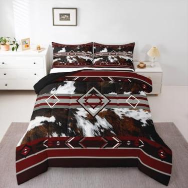 Imagem de Conjunto de edredom com estampa de pele de vaca para todas as estações, conjunto de cama de caubói com 2 fronhas, microfibra de vaca, roupa de cama infantil, pele de animal de fazenda ocidental