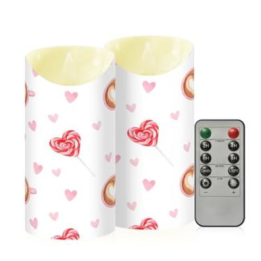 Imagem de Wassud Pacote com 2 velas de corações de café sem chama com controle remoto, velas realistas cintilantes com temporizador, velas decorativas para Natal, casamento, festa, decoração de casa média