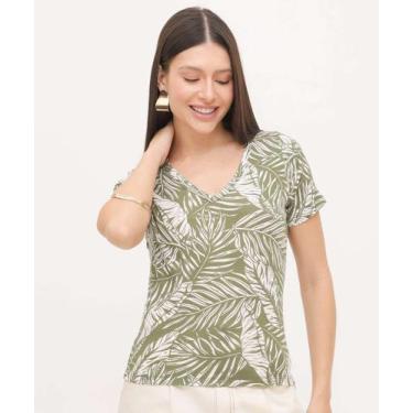 Imagem de Blusa Feminina Estampa Folhas Manga Curta Marisa-00030, Verde, P