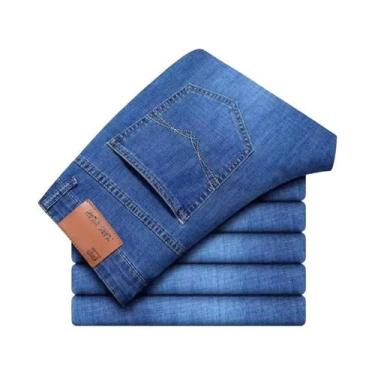 Imagem de Calças Jeans Masculinas De Luxo Leve Para Negócios 2025, Azul E Preto,